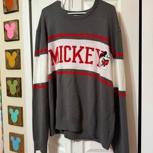 Disney Mickey Mouse Gray and Red Crewneck Sweater
